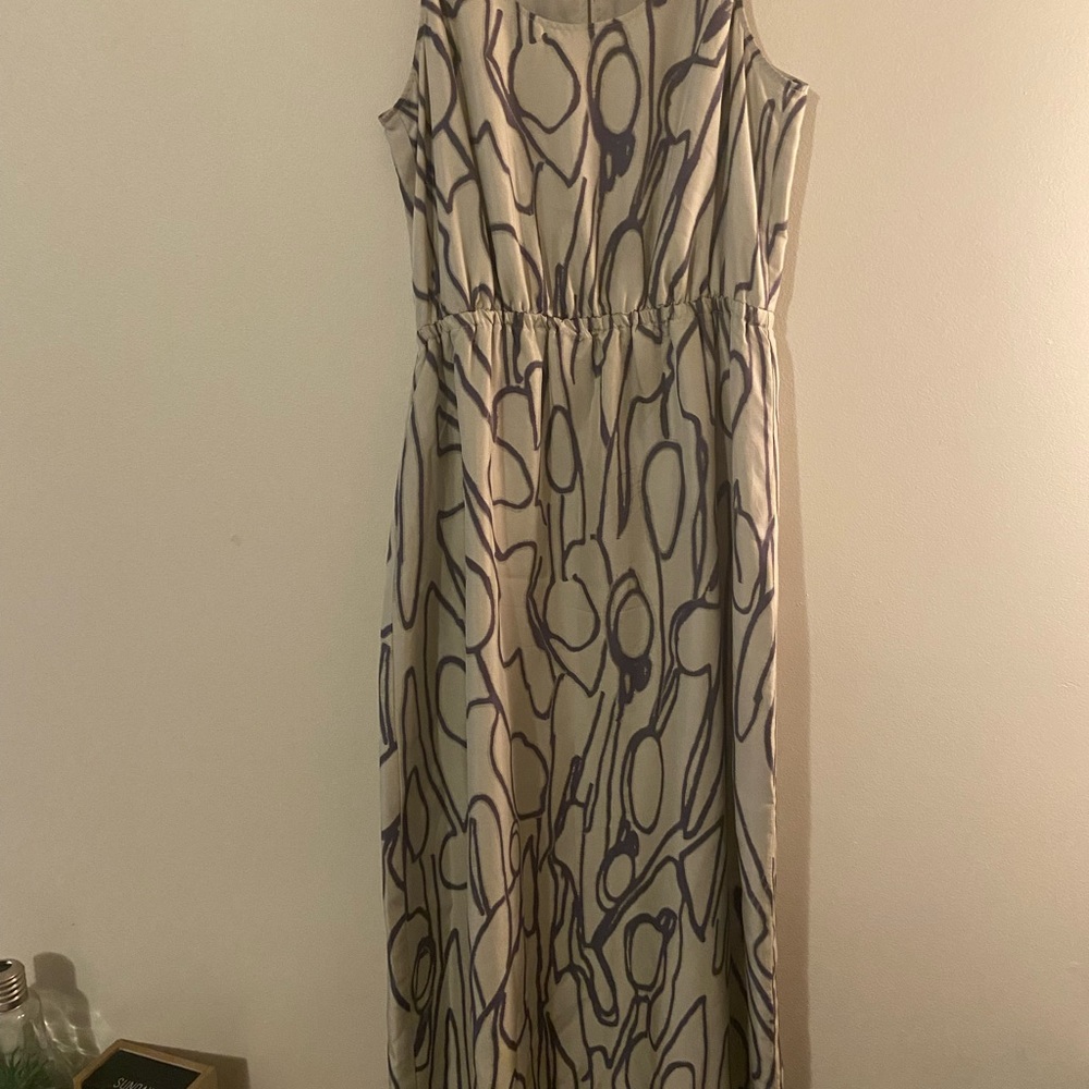 Sleeveless Printed Maxi Dress in Beige and Navy